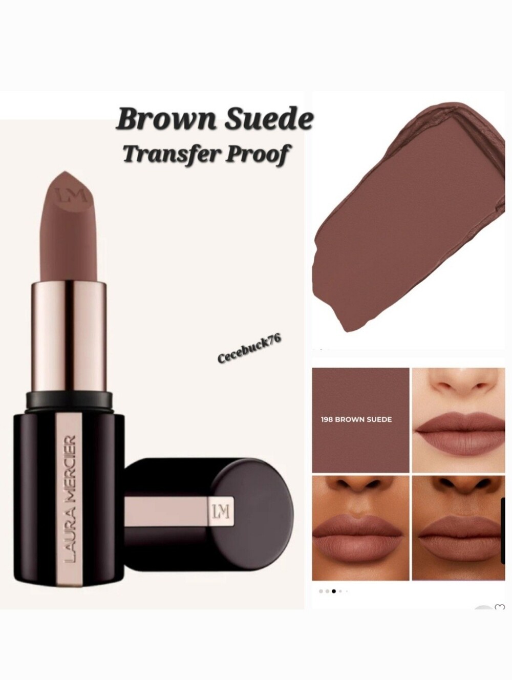🌺Laura Mercier Brown Suede Caviar Smoothing Matte Lipstick Transfer Proof